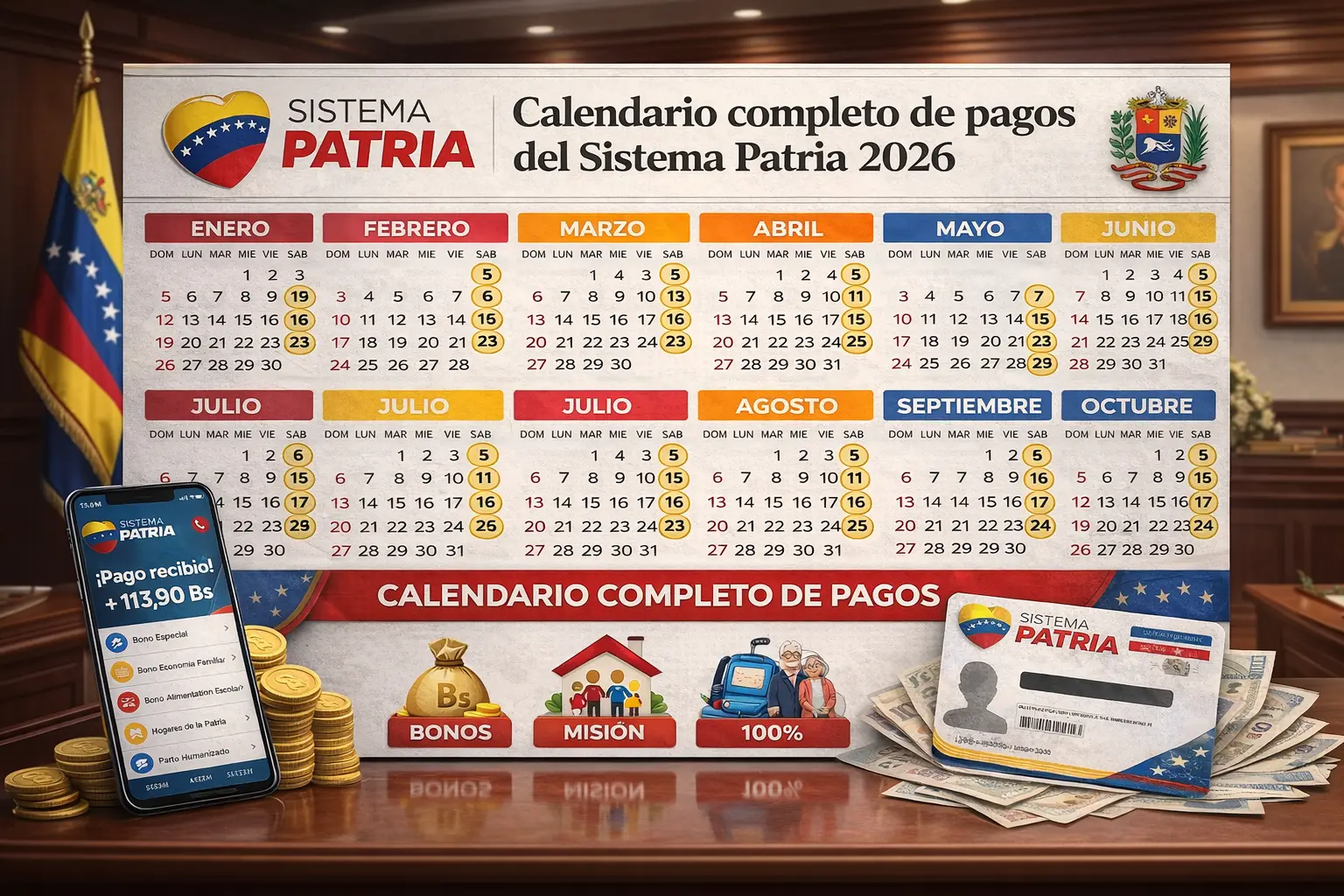 Calendario completo de pagos del Sistema Patria 2026